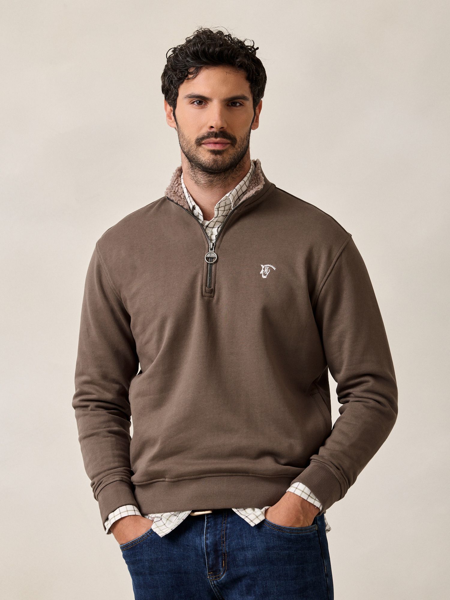 Sudadera Media Cremallera Detalle | Oliva