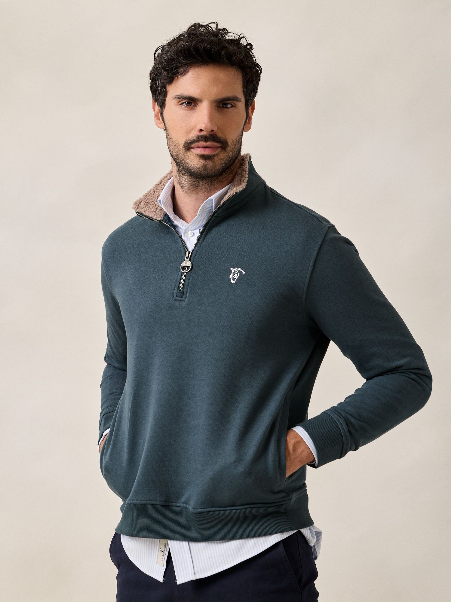 Sweat-shirt à demi-zip détail | Bleu Lac