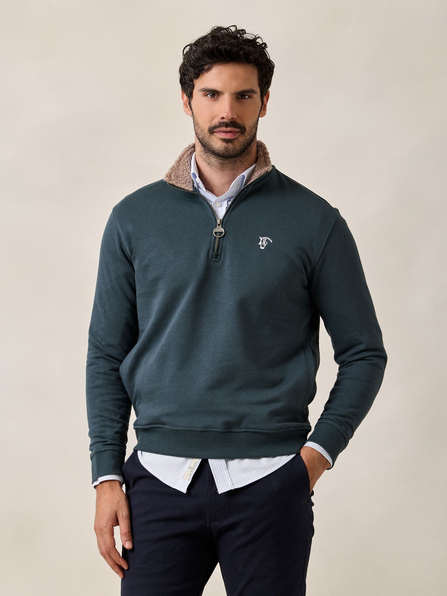 Sweat-shirt à demi-zip détail | Bleu Lac