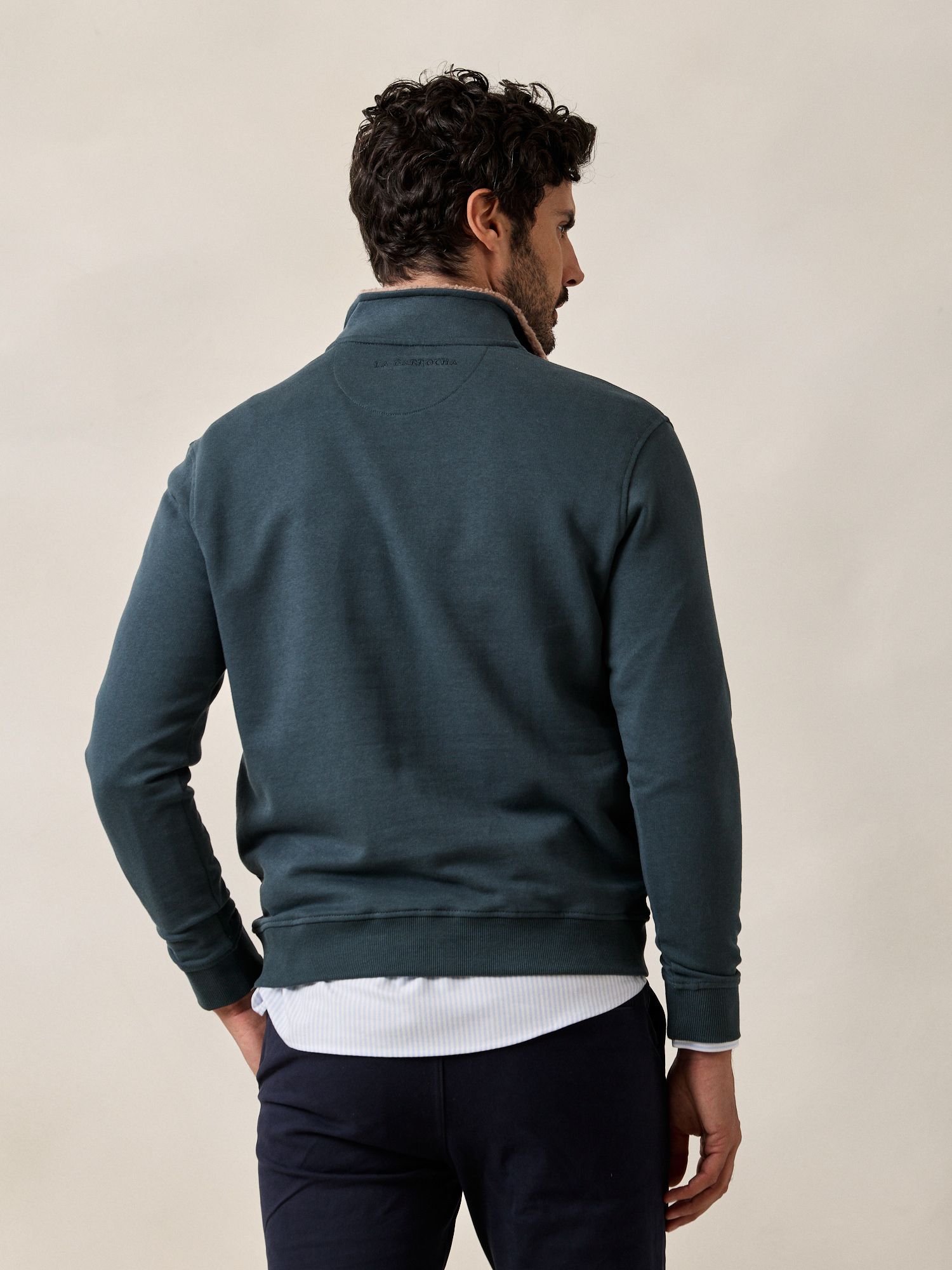 Sweat-shirt à demi-zip détail | Bleu Lac