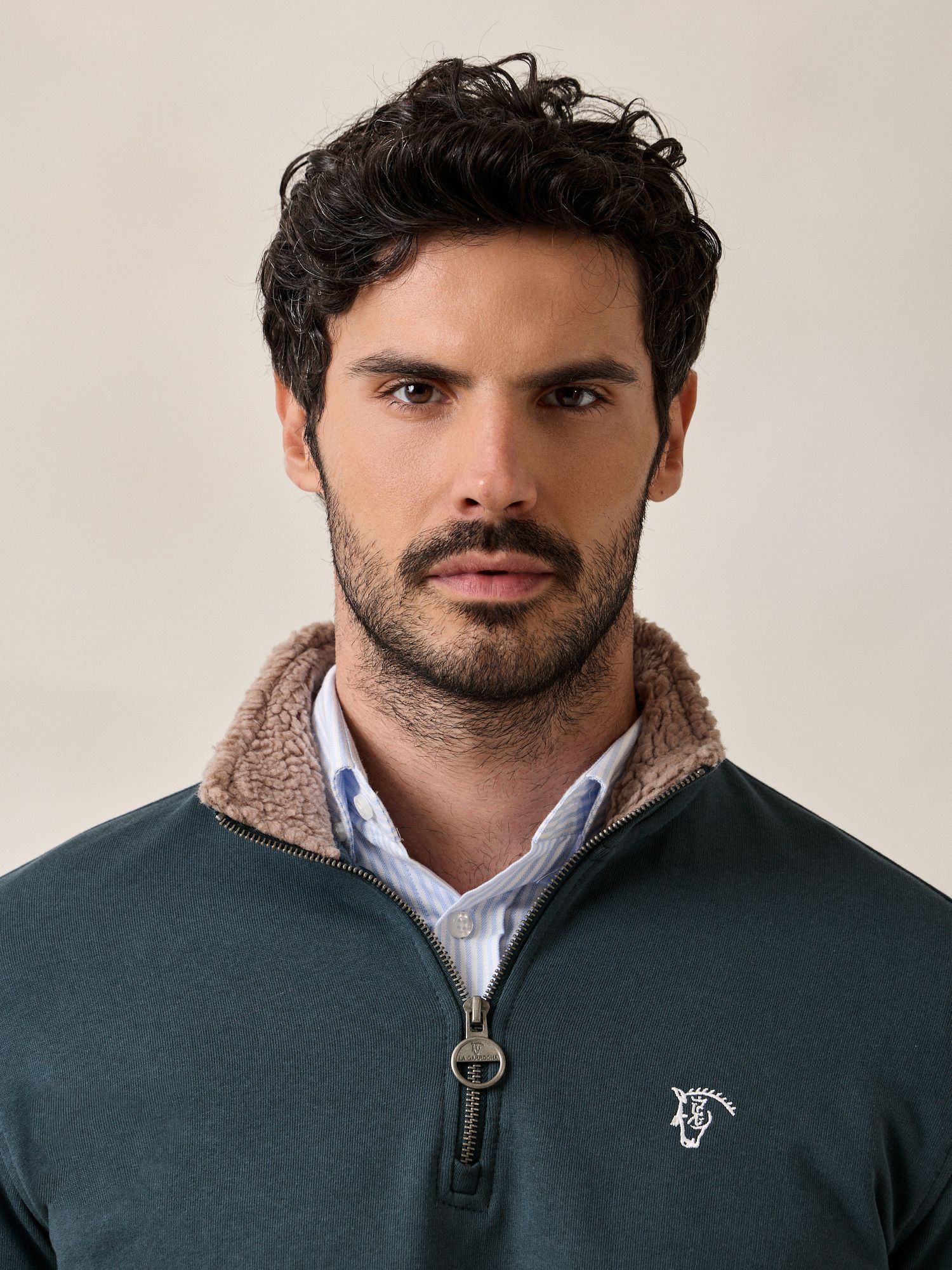 Sweat-shirt à demi-zip détail | Bleu Lac