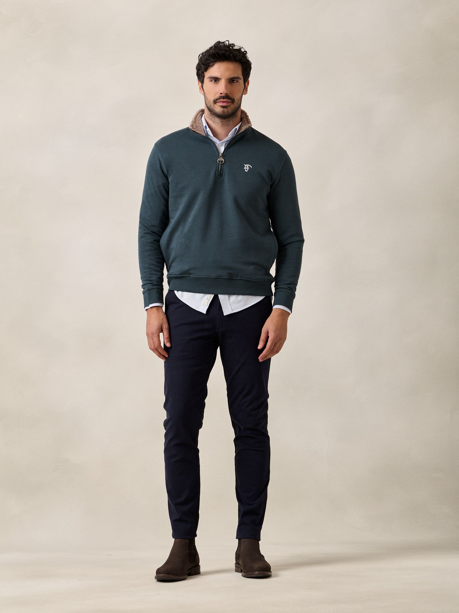 Sweatshirt de meio zíper detalhe | Azul Lago