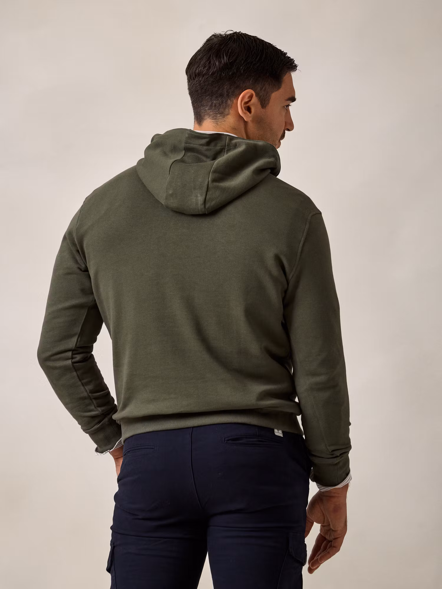Sweatshirt com Meio Zíper e Capuz | Cáqui