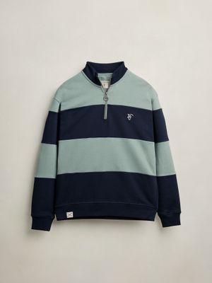 Sweatshirt às riscas com meia-zip | Azul Oceano