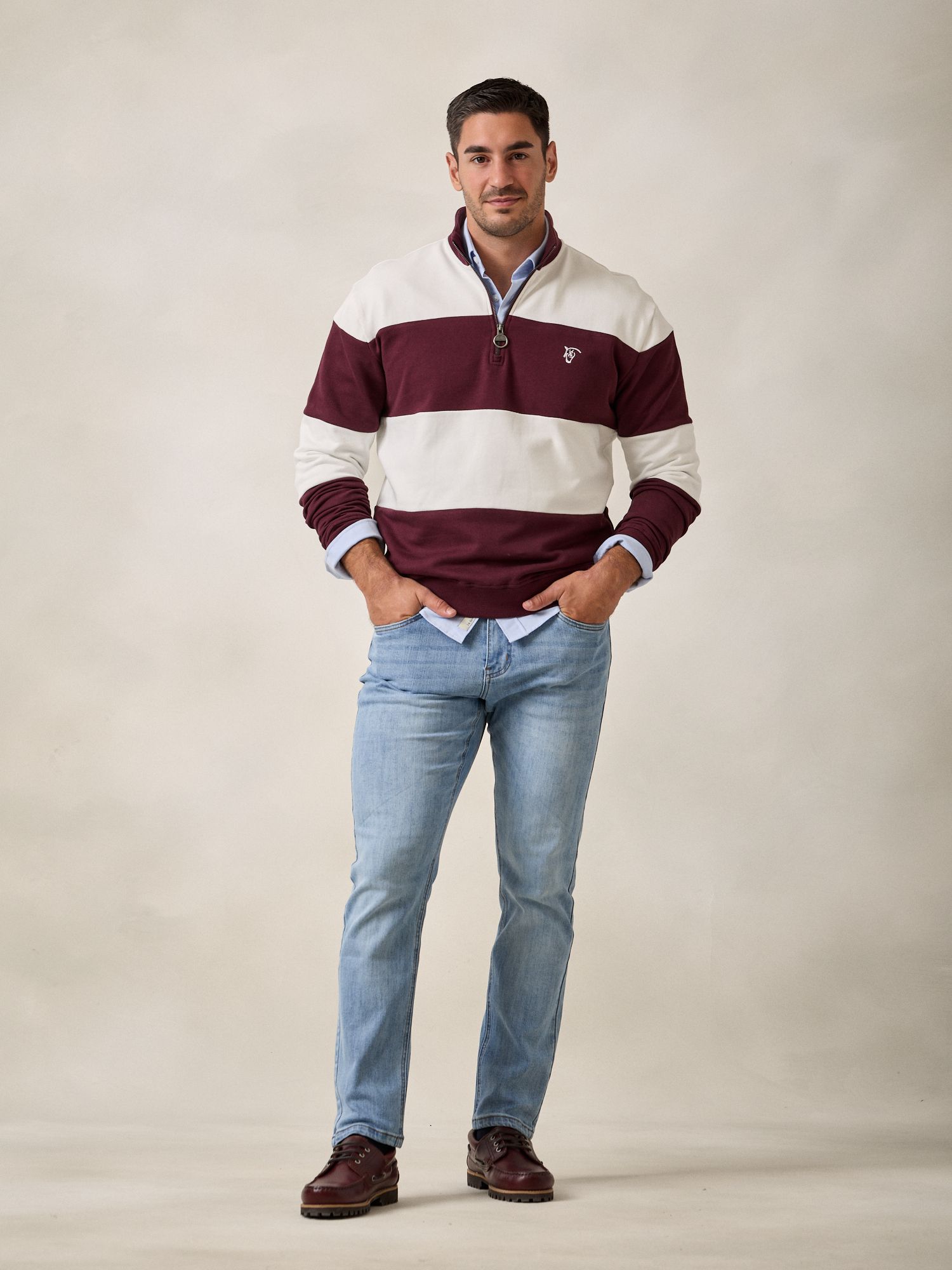 Sweatshirt às riscas com meia-zip | Amora
