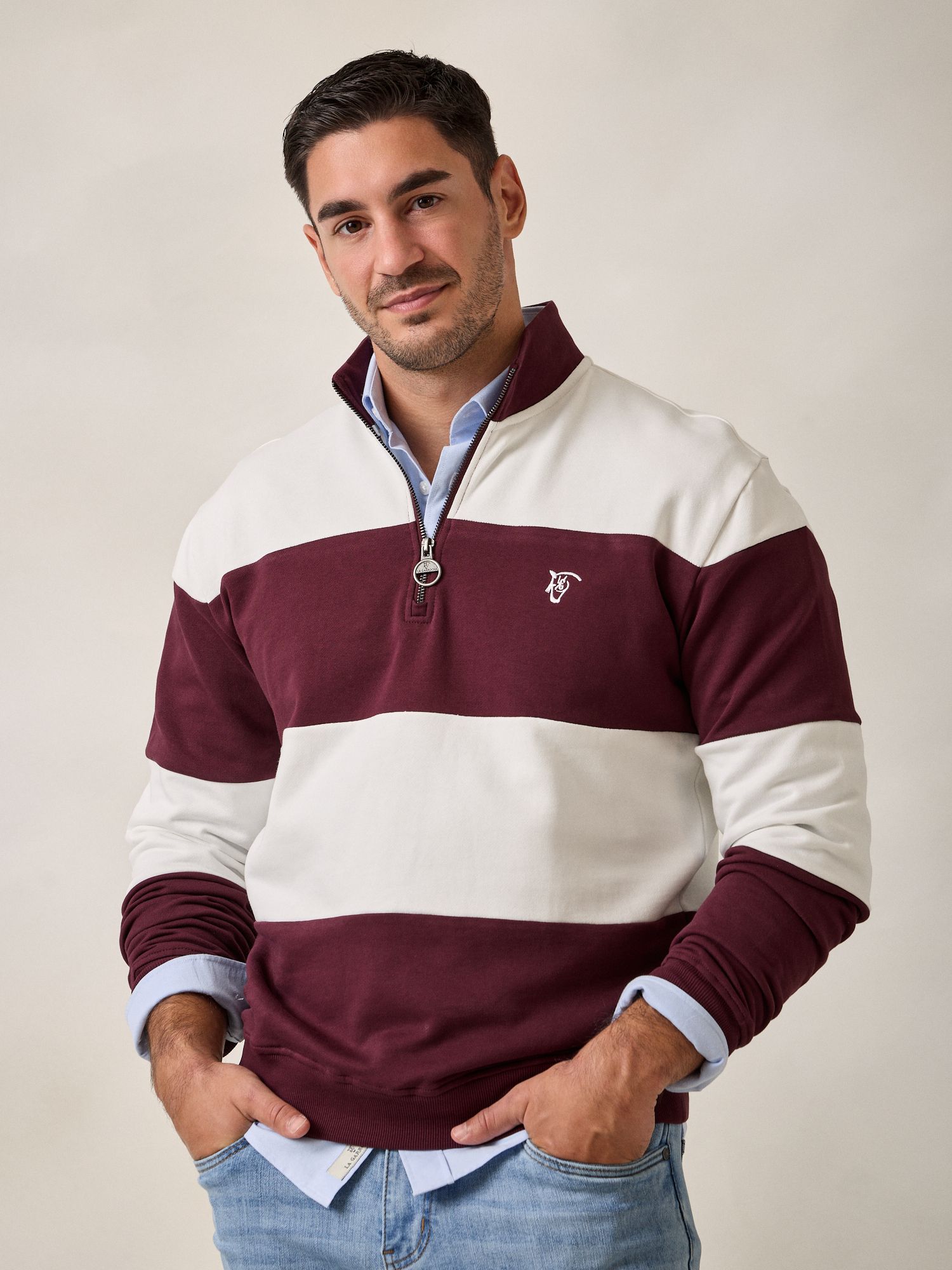Striped Half-Zip Sweatshirt | Mulberry