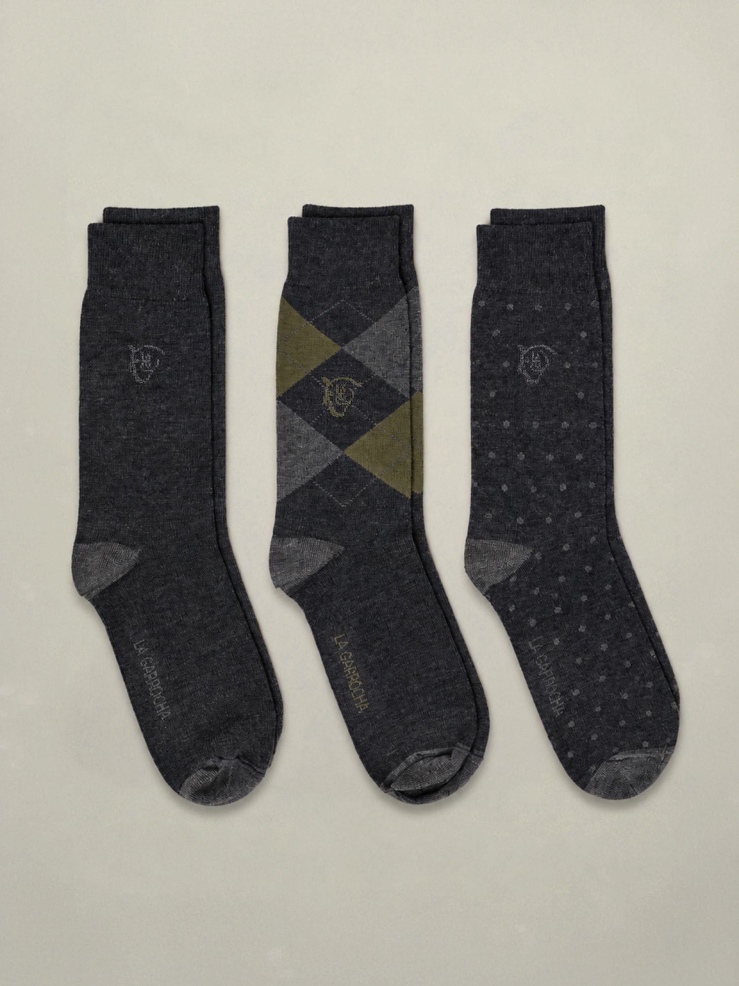 Pack of 3 Patterned Socks | Dark Grey