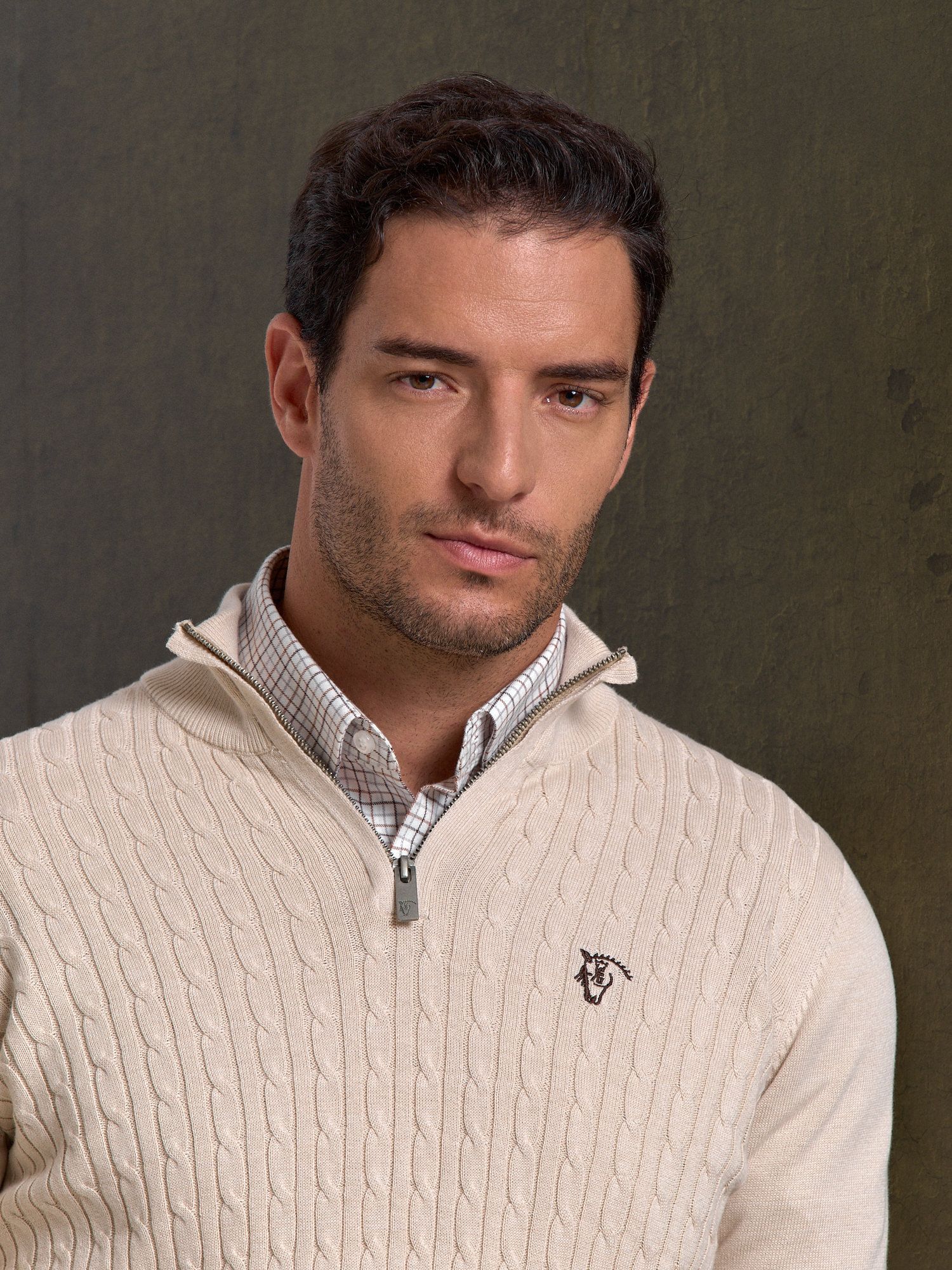 Half-Zip Cable Knit Sweater Nude for men | La Garrocha